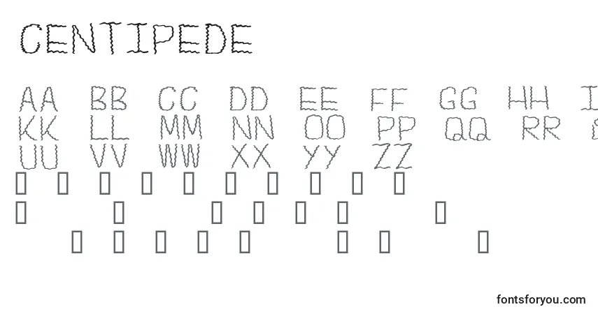 A fonte Centipede – alfabeto, números, caracteres especiais