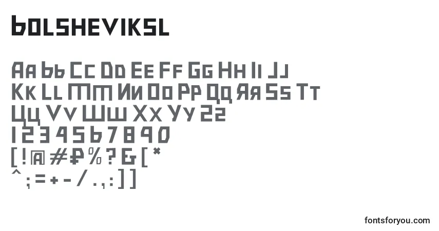 Czcionka Bolsheviksl – alfabet, cyfry, specjalne znaki