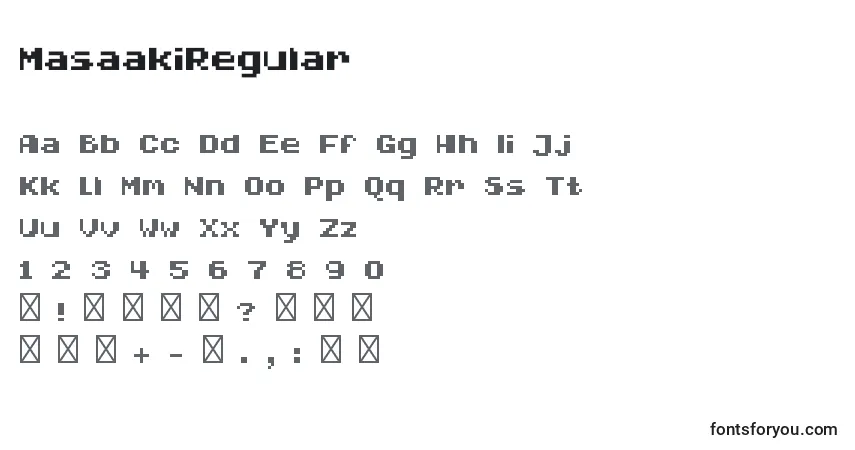 Czcionka MasaakiRegular – alfabet, cyfry, specjalne znaki