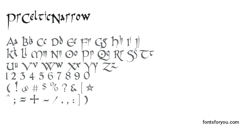 Czcionka PrCelticNarrow – alfabet, cyfry, specjalne znaki
