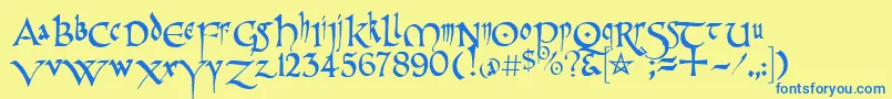 PrCelticNarrow Font – Blue Fonts on Yellow Background