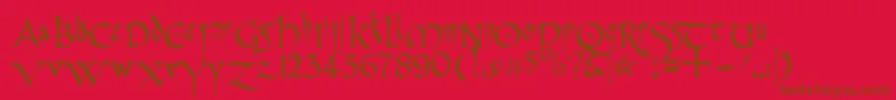 PrCelticNarrow-Schriftart – Braune Schriften auf rotem Hintergrund