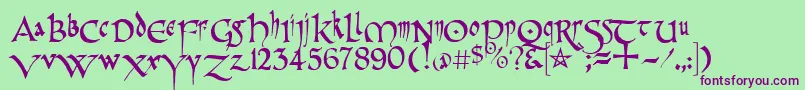 フォントPrCelticNarrow – 緑の背景に紫のフォント