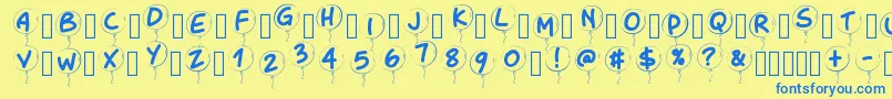 フォントPwballoon – 青い文字が黄色の背景にあります。