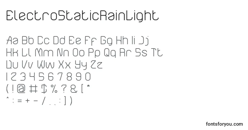 Schriftart ElectroStaticRainLight – Alphabet, Zahlen, spezielle Symbole