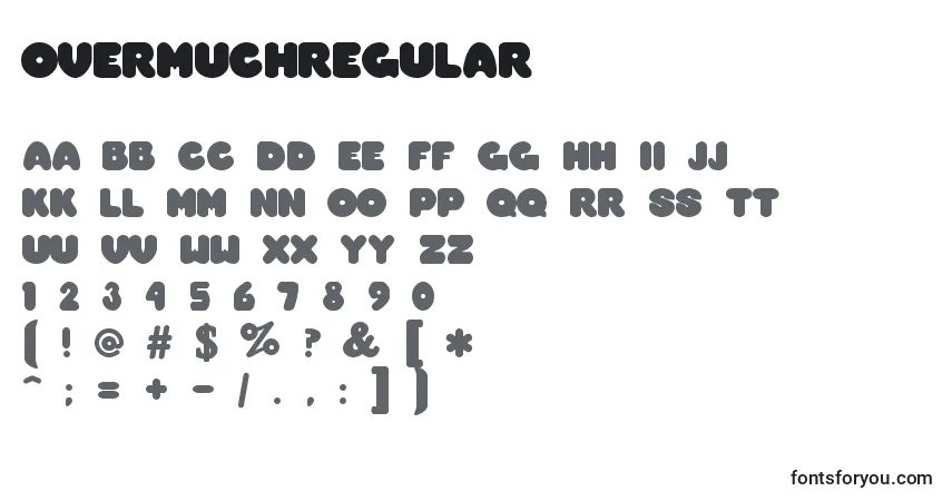 OvermuchRegular-fontti – aakkoset, numerot, erikoismerkit