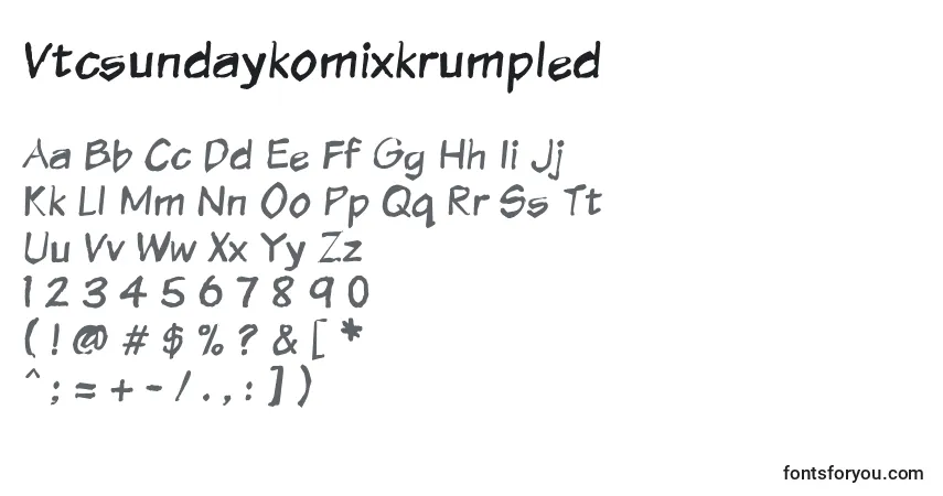 Шрифт Vtcsundaykomixkrumpled – алфавит, цифры, специальные символы