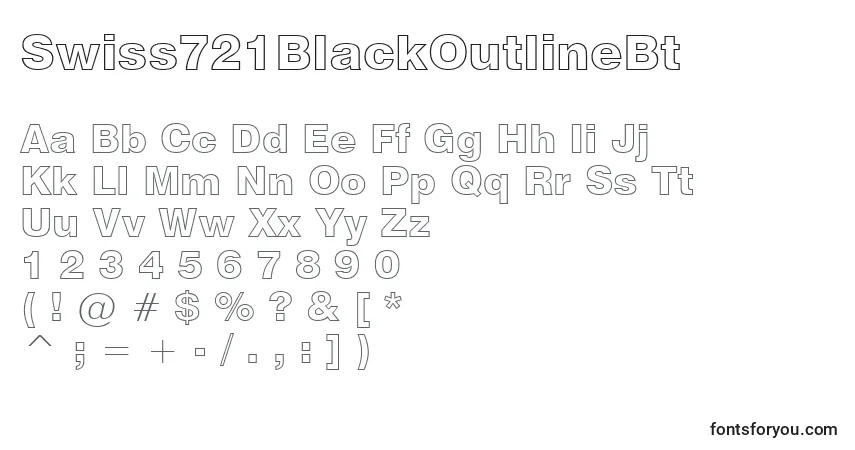 Шрифт Swiss721BlackOutlineBt – алфавит, цифры, специальные символы