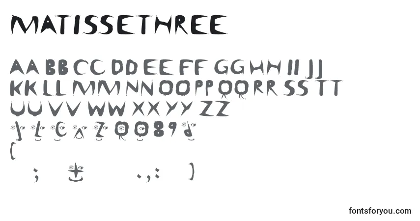 Schriftart Matissethree – Alphabet, Zahlen, spezielle Symbole