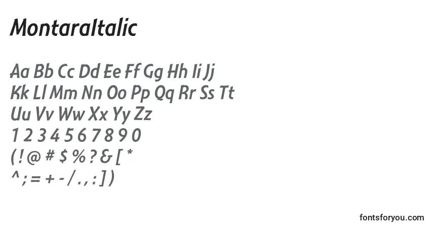 Schriftart MontaraItalic – Alphabet, Zahlen, spezielle Symbole