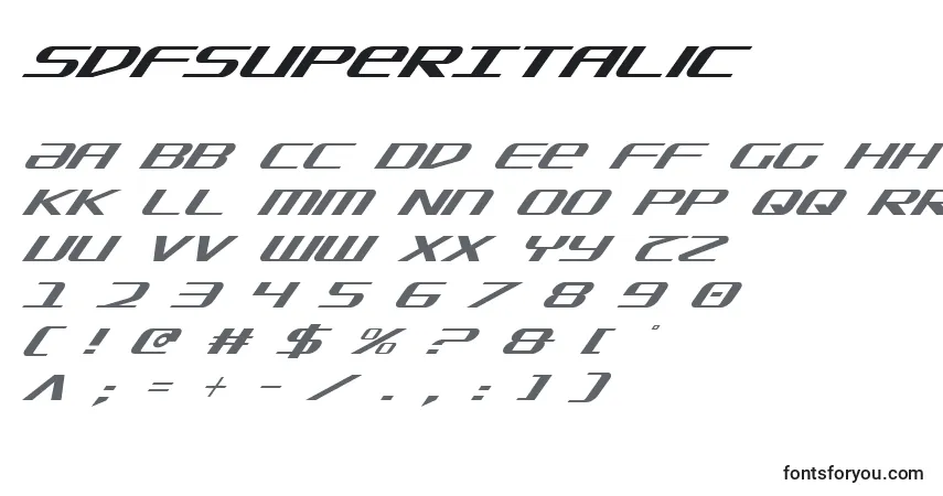 A fonte SdfSuperItalic – alfabeto, números, caracteres especiais