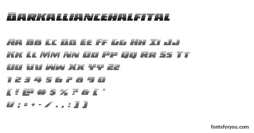Schriftart Darkalliancehalfital – Alphabet, Zahlen, spezielle Symbole
