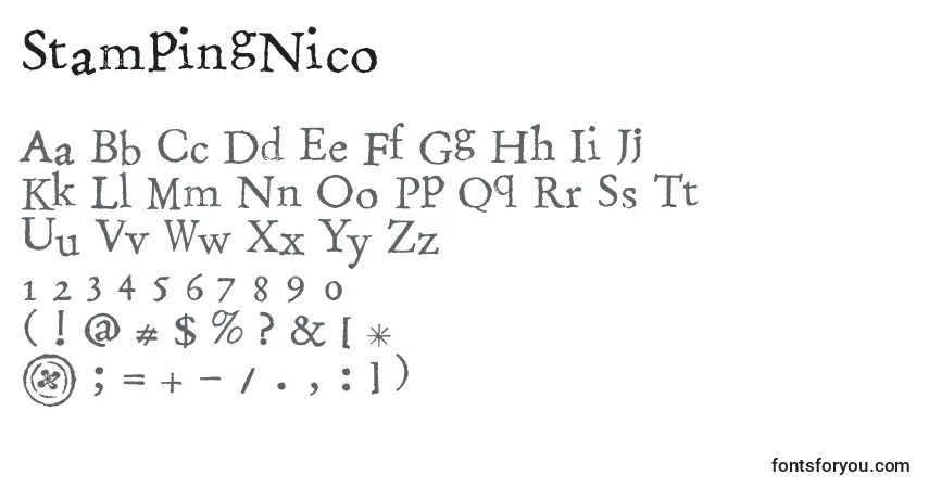 Schriftart StampingNico – Alphabet, Zahlen, spezielle Symbole