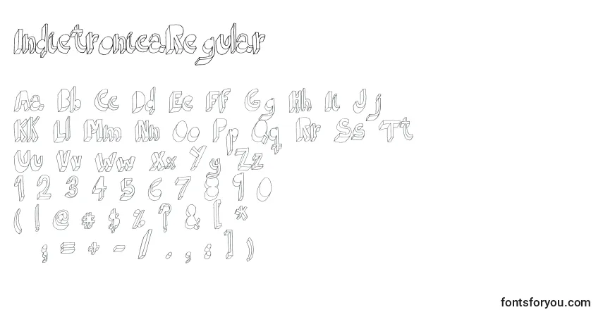 Czcionka IndietronicaRegular – alfabet, cyfry, specjalne znaki