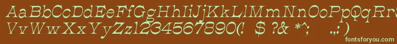 フォントJmhCajitaItalic – 緑色の文字が茶色の背景にあります。