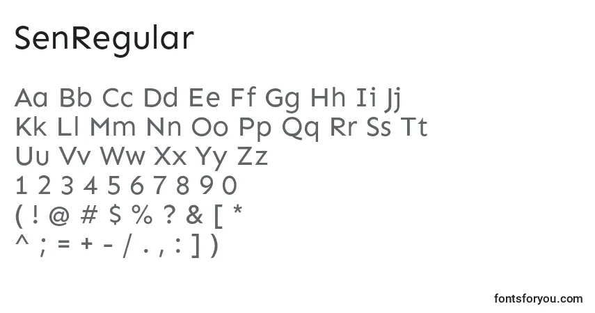 Czcionka SenRegular – alfabet, cyfry, specjalne znaki