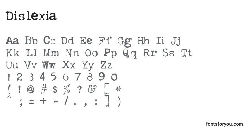 Schriftart Dislexia – Alphabet, Zahlen, spezielle Symbole