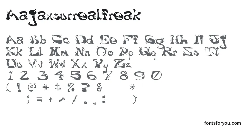 A fonte Aajaxsurrealfreak – alfabeto, números, caracteres especiais