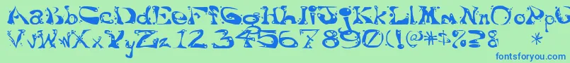 フォントAajaxsurrealfreak – 青い文字は緑の背景です。