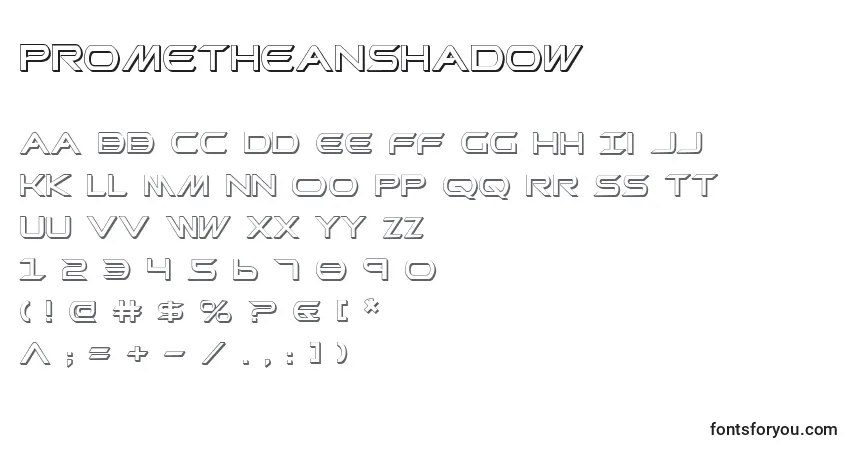 A fonte PrometheanShadow – alfabeto, números, caracteres especiais