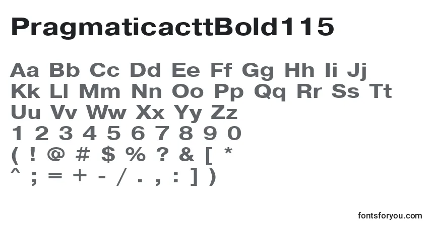 A fonte PragmaticacttBold115 – alfabeto, números, caracteres especiais