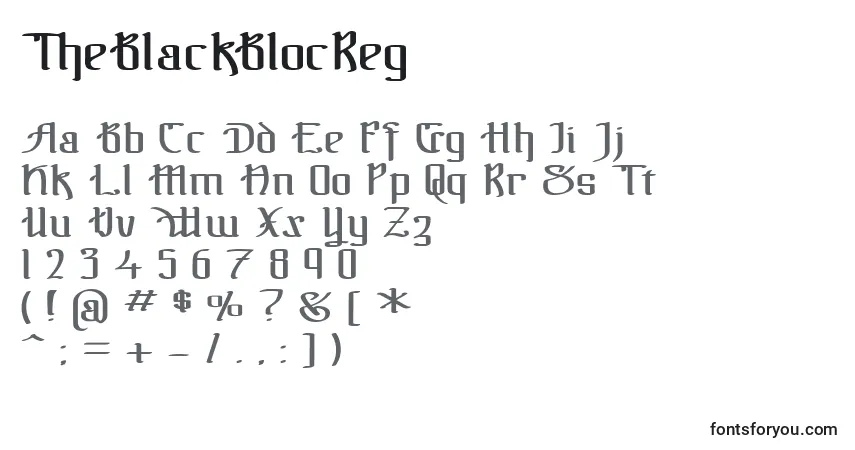 Schriftart TheBlackBlocReg – Alphabet, Zahlen, spezielle Symbole