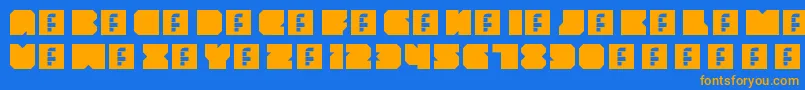 フォントThrowbackRegular – オレンジ色の文字が青い背景にあります。