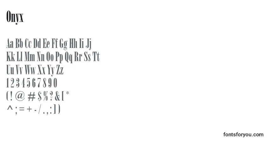 Schriftart Onyx – Alphabet, Zahlen, spezielle Symbole