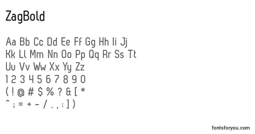 Schriftart ZagBold – Alphabet, Zahlen, spezielle Symbole
