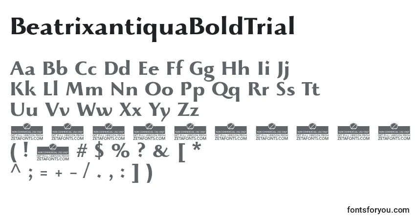 Czcionka BeatrixantiquaBoldTrial – alfabet, cyfry, specjalne znaki