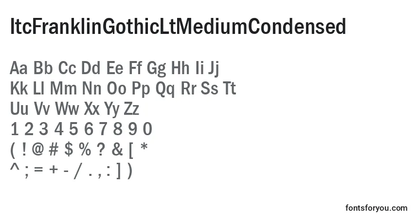 A fonte ItcFranklinGothicLtMediumCondensed – alfabeto, números, caracteres especiais