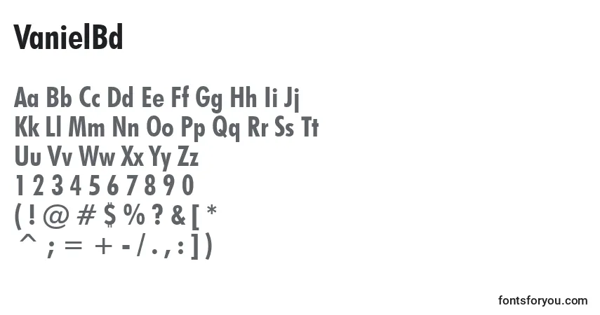 Czcionka VanielBd – alfabet, cyfry, specjalne znaki