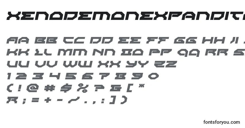 A fonte Xenodemonexpandital – alfabeto, números, caracteres especiais