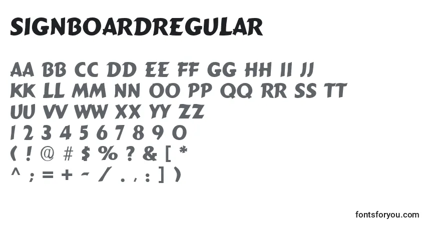 Czcionka SignboardRegular – alfabet, cyfry, specjalne znaki