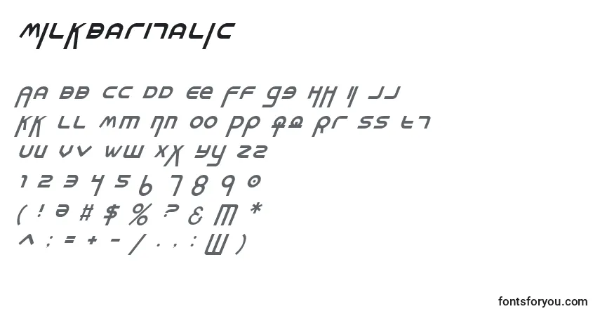 Шрифт MilkBarItalic – алфавит, цифры, специальные символы