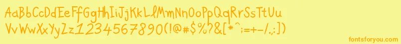 フォントPfkidsproGradefive – オレンジの文字が黄色の背景にあります。
