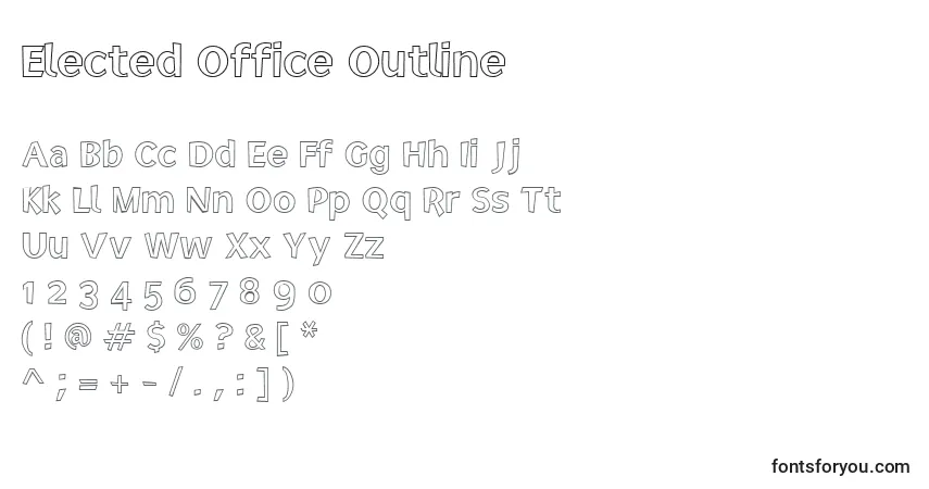 Schriftart Elected Office Outline – Alphabet, Zahlen, spezielle Symbole
