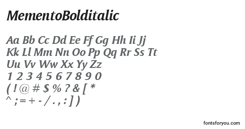 Schriftart MementoBolditalic – Alphabet, Zahlen, spezielle Symbole