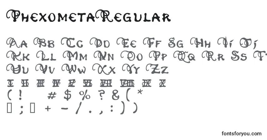Schriftart PhexometaRegular – Alphabet, Zahlen, spezielle Symbole