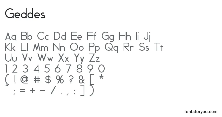 Шрифт Geddes – алфавит, цифры, специальные символы