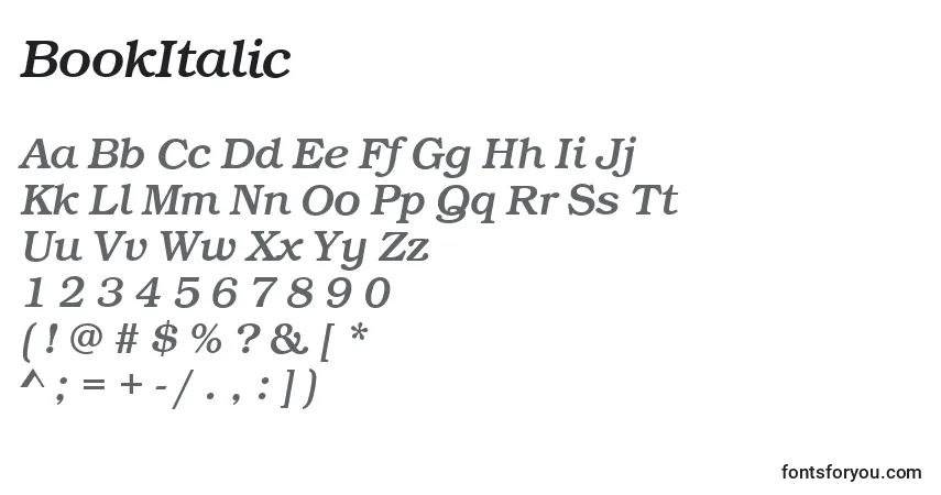 Шрифт BookItalic – алфавит, цифры, специальные символы