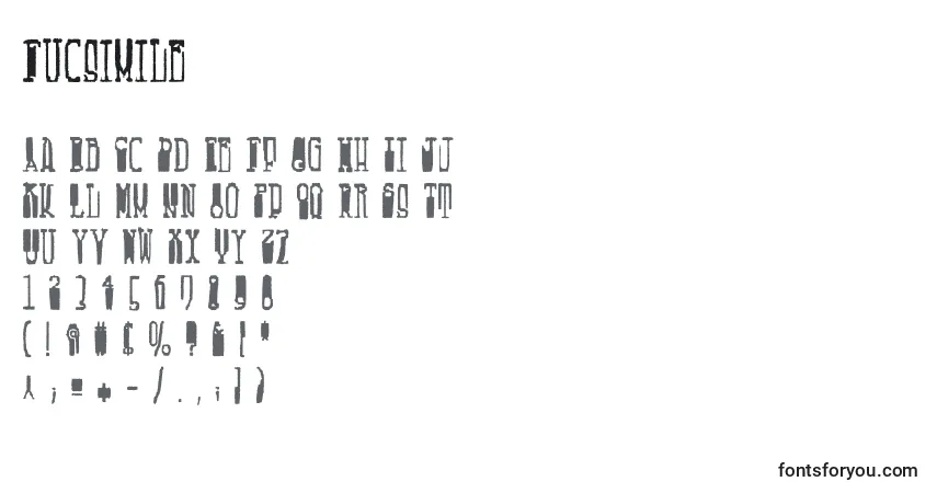 Czcionka Fucsimile – alfabet, cyfry, specjalne znaki
