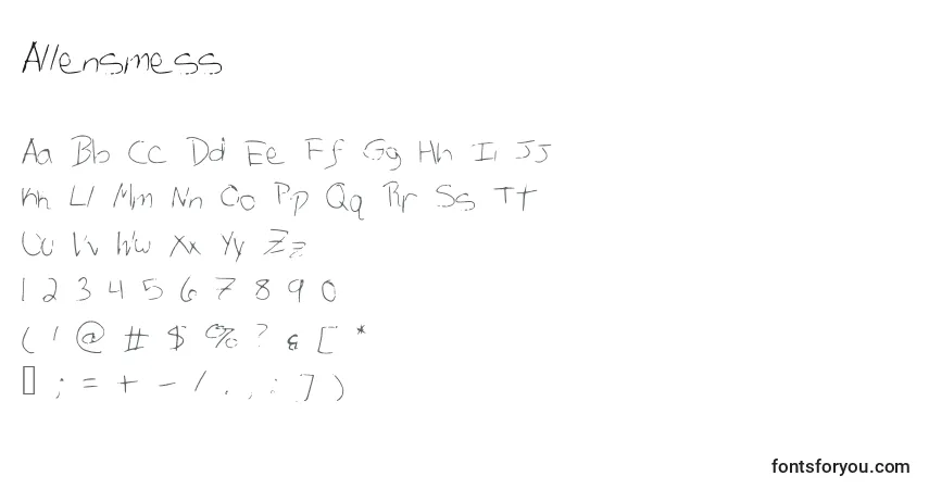 Schriftart Allensmess – Alphabet, Zahlen, spezielle Symbole