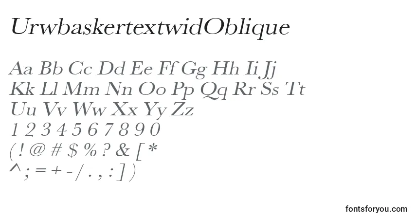 A fonte UrwbaskertextwidOblique – alfabeto, números, caracteres especiais