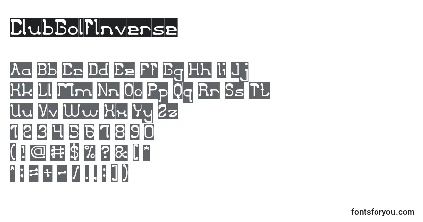 Шрифт ClubGolfInverse – алфавит, цифры, специальные символы