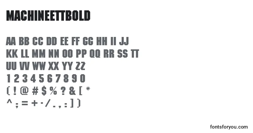 A fonte MachineettBold – alfabeto, números, caracteres especiais