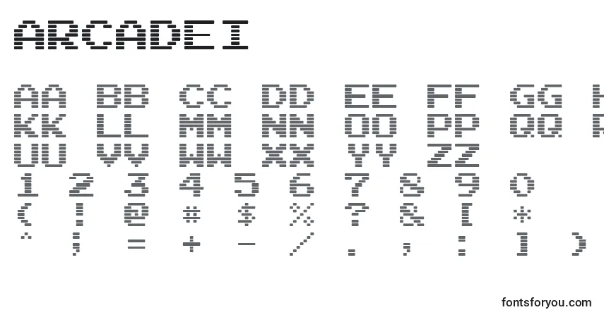 Fuente ArcadeI - alfabeto, números, caracteres especiales