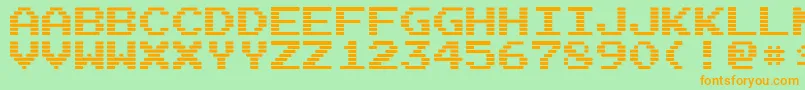 フォントArcadeI – オレンジの文字が緑の背景にあります。