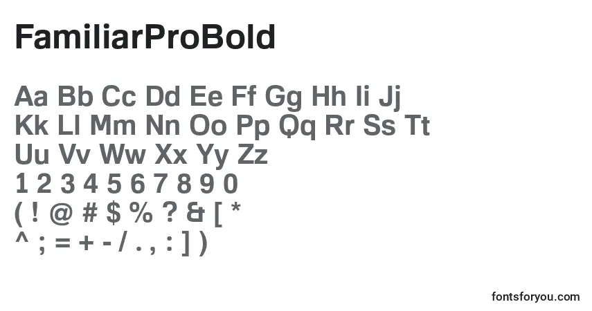 A fonte FamiliarProBold – alfabeto, números, caracteres especiais