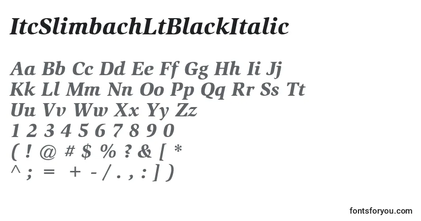Шрифт ItcSlimbachLtBlackItalic – алфавит, цифры, специальные символы